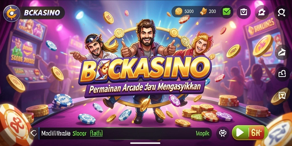 Screenshot utama BCKASINO menampilkan aksi seru dalam gameplay Arcade.