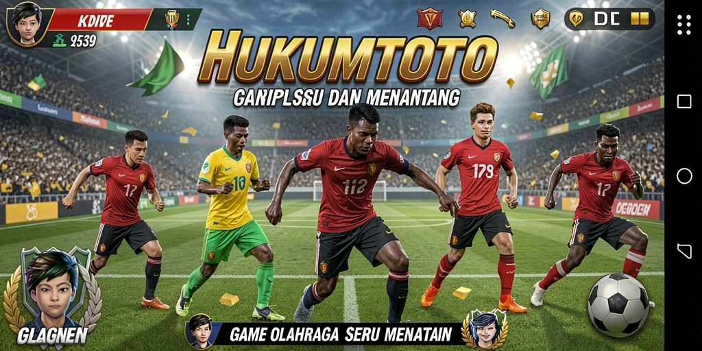 Tampilan gameplay HUKUMTOTO dengan aksi seru di arena olahraga.