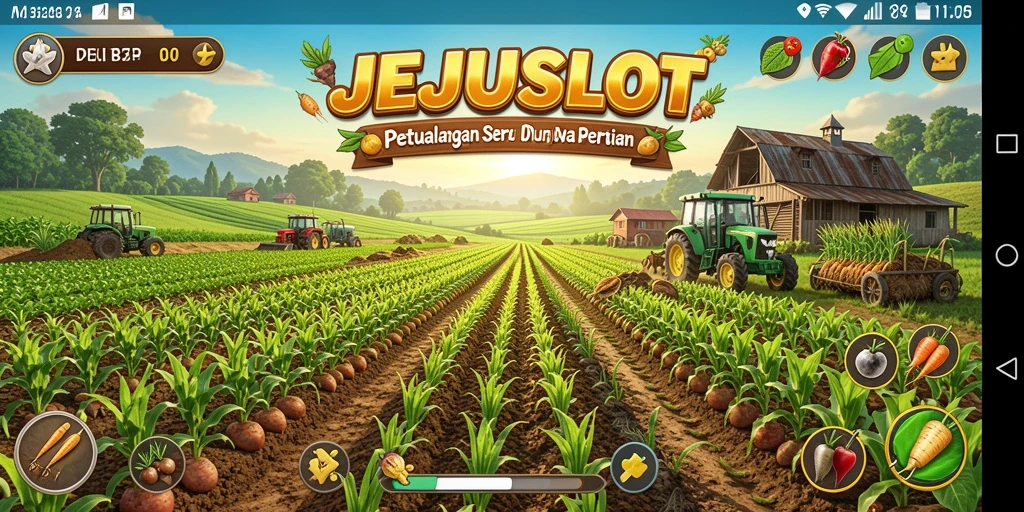Tampilan gameplay menarik dari JEJUSLOT dengan aktivitas bertani.