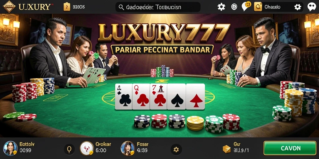 Tampilan colorful LUXURY777 menampilkan suasana permainan poker yang seru.