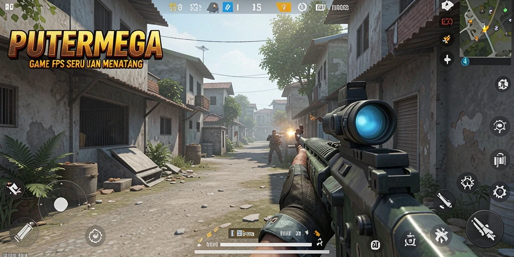 Screenshot gameplay PUTERMEGA dengan aksi menembak yang intens.