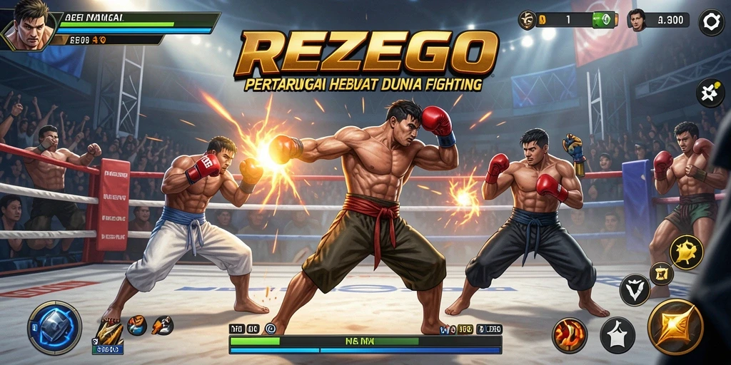 Tampilan aksi seru dari pertarungan karakter dalam REZEGO.