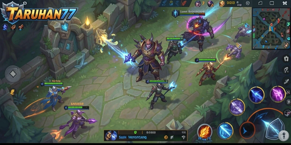 Tampilan gameplay seru TARUHAN77 dengan aksi MOBA intens.