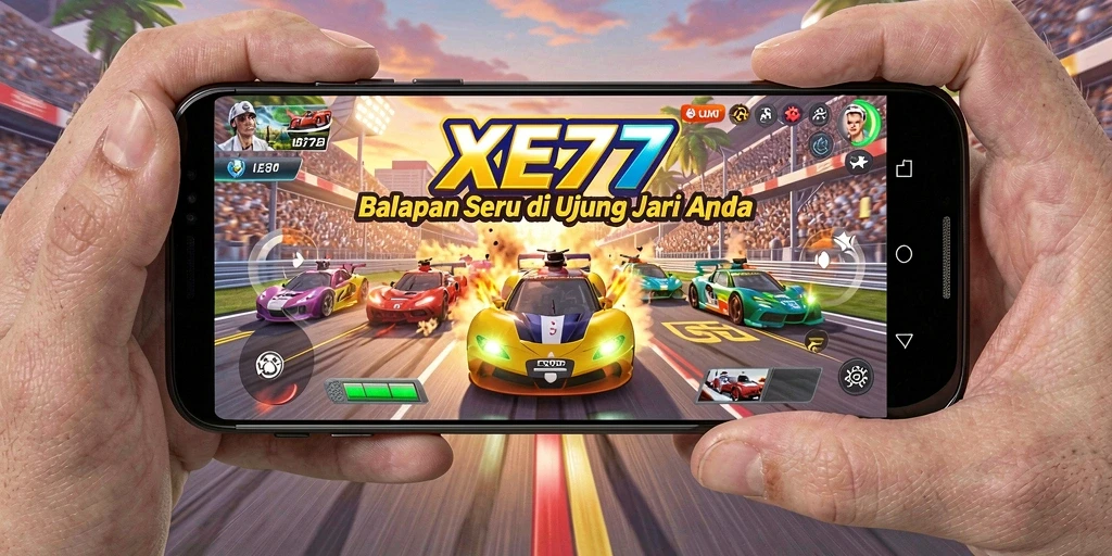 Screenshot XE77 menampilkan aksi balapan yang mendebarkan.